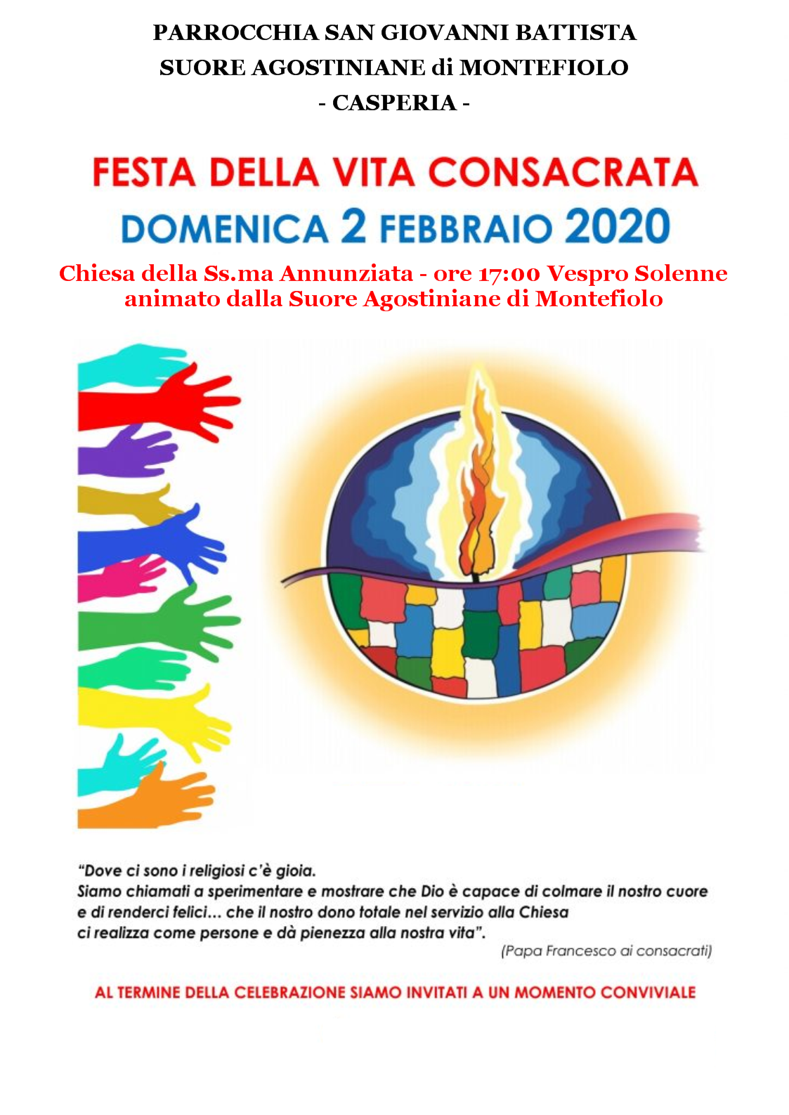 Festa della Vita Consacrata 2020 Parrocchia San Giovanni Battista